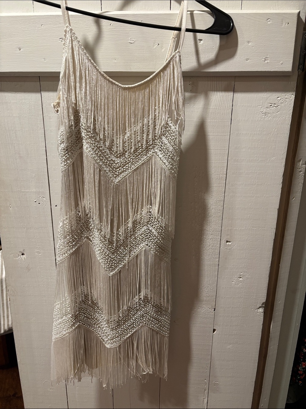 Lulu's Cream Fringe Chevron Mini Dress